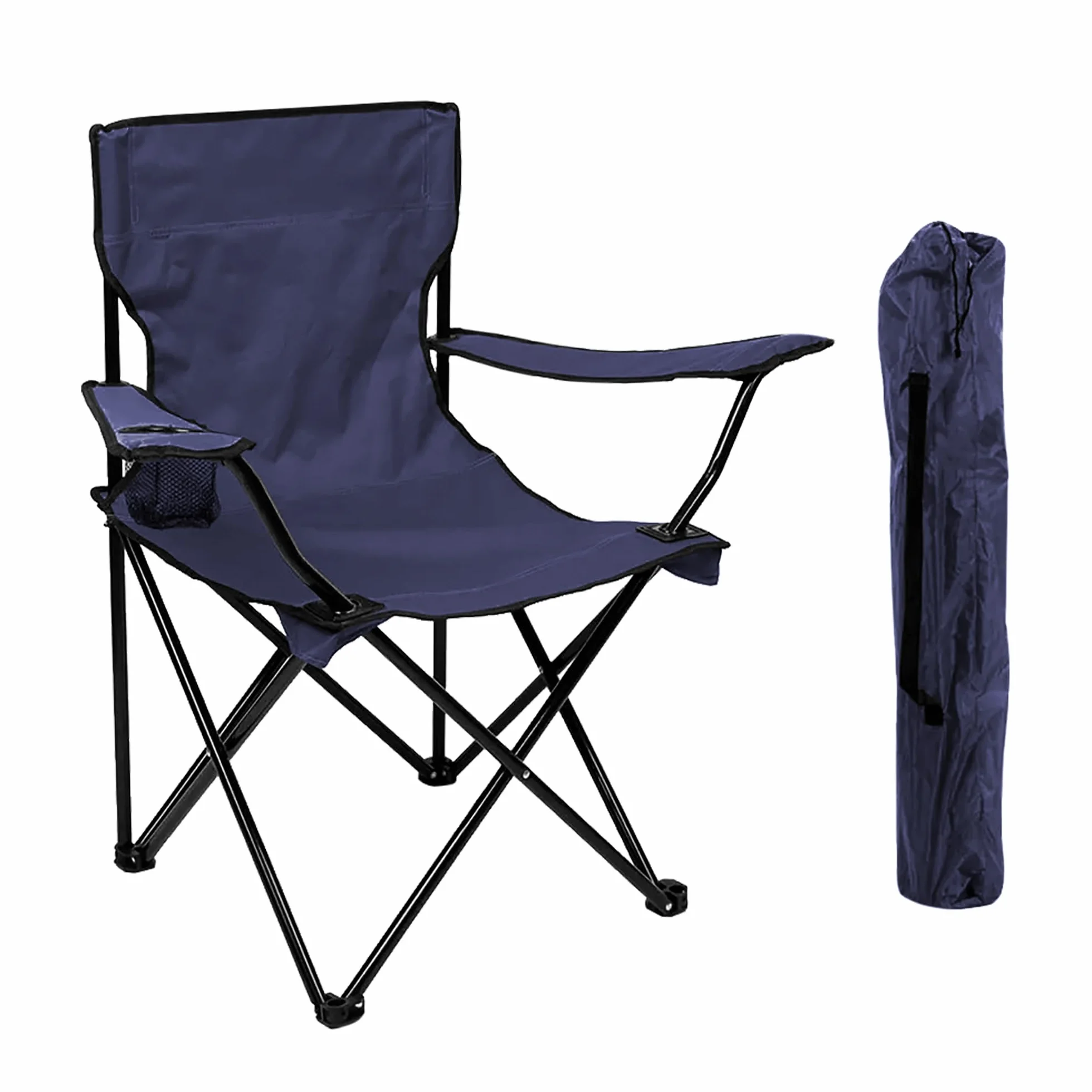 IlGruppone Sedia Camping Pieghevole in Acciaio con Porta Bevande – Sedia da Campeggio Portatile Impermeabile e Antiruggine con Sacca Trasporto – Ideale per Mare, Spiaggia, Pesca e Outdoor (Blu)