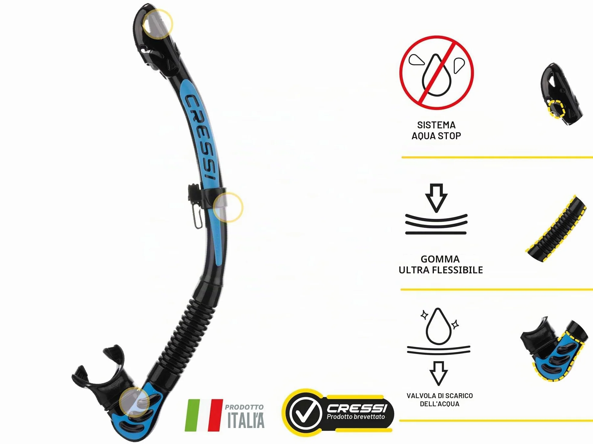 CRESSI Alpha Ultra Dry Snorkel Aeratore Dry per Immersione Apnea e Snorkeling
