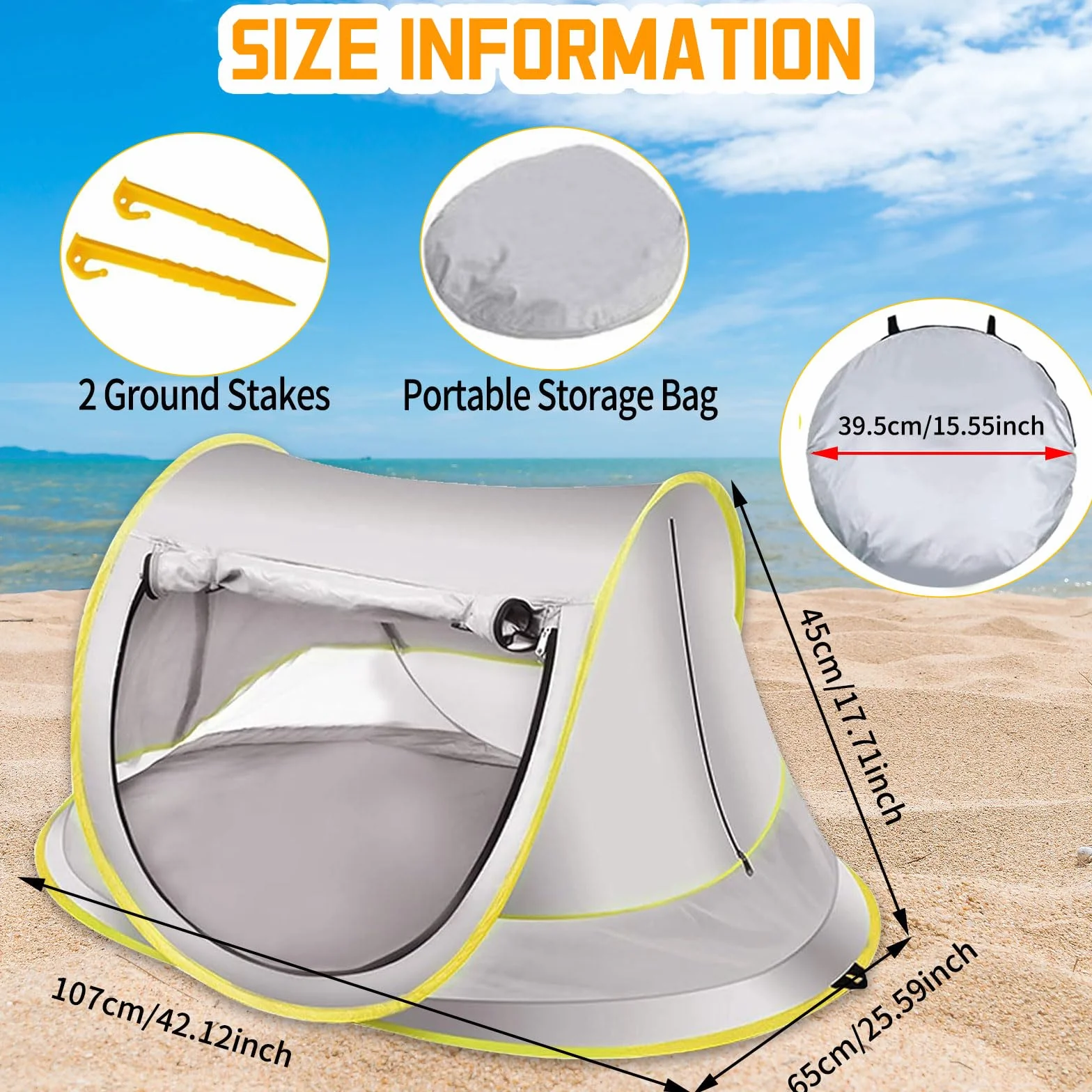 Tenda Bambini Anti-UV Piscina Spiaggia, Tenda Pop-Up Protezione SPF 50+, Tenda Alta Protezione Solare Estiva, Riparo Viaggio Campeggio Protegge Vento/Sole/Sabbia, Parasole Pieghevole Portatile Aperto