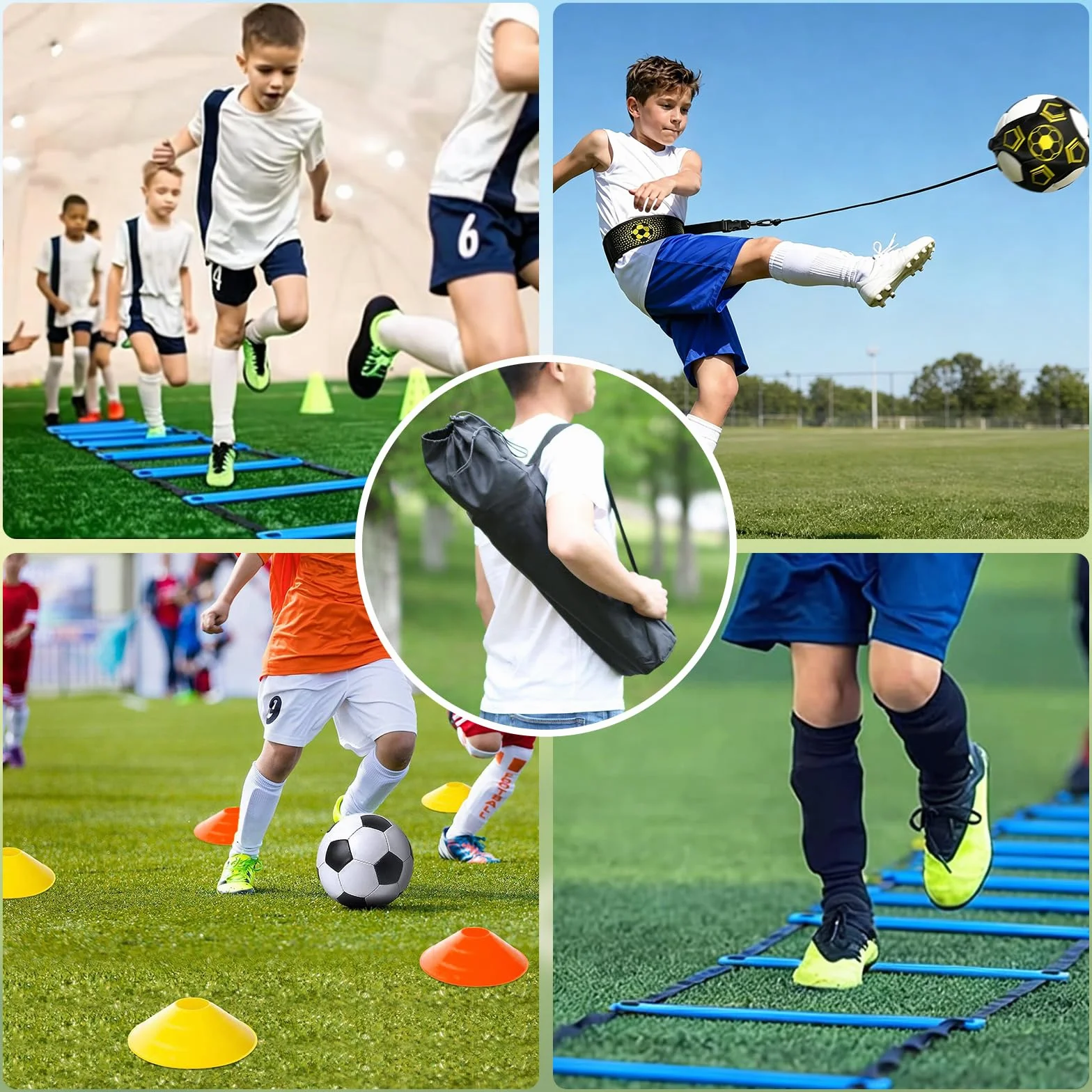 Cinesini per Allenamento Calcio, Set Completo con Scala 6m, 12 Cinesini e Lanciatore di Calcio