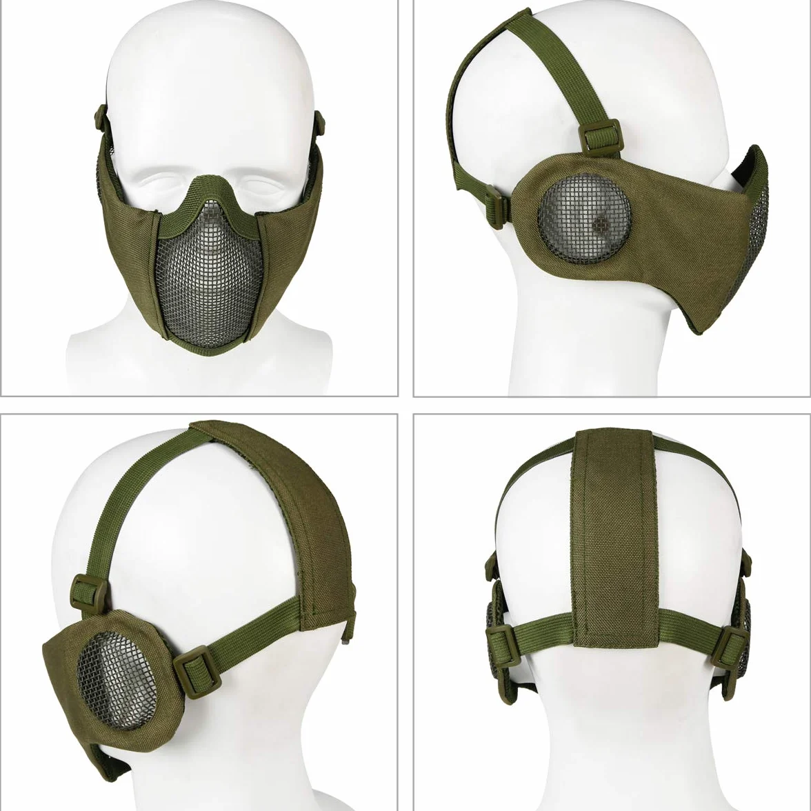 Maschera a metà viso in rete per softair con protezione orecchie e occhialini