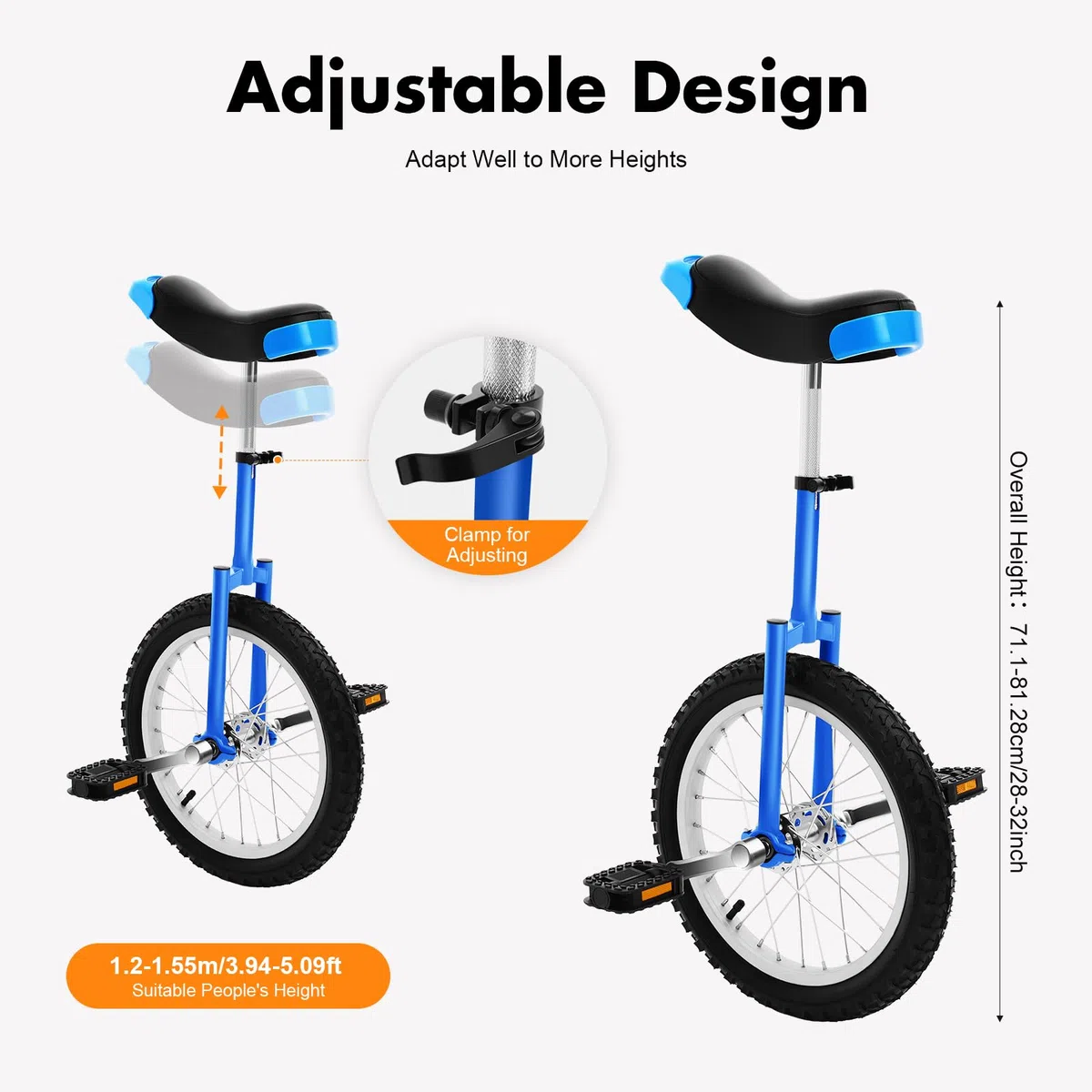 Monociclo unisex da 16 pollici, monociclo con manici, ruota per allenamento di equilibrio, altezza regolabile 71-81 cm