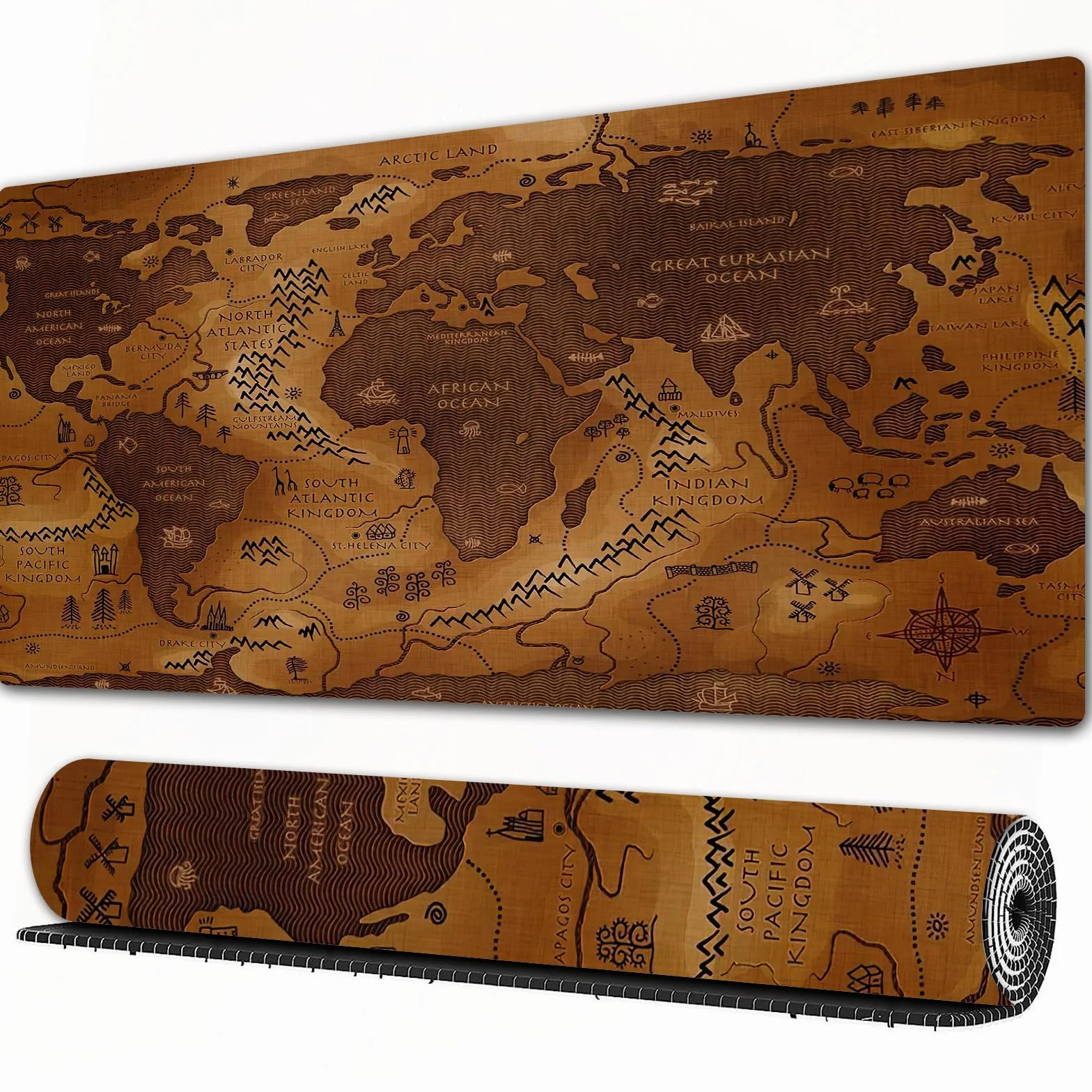 Tappetino per mouse da gioco impermeabile antiscivolo Mappa del mondo vintage 40x90 cm