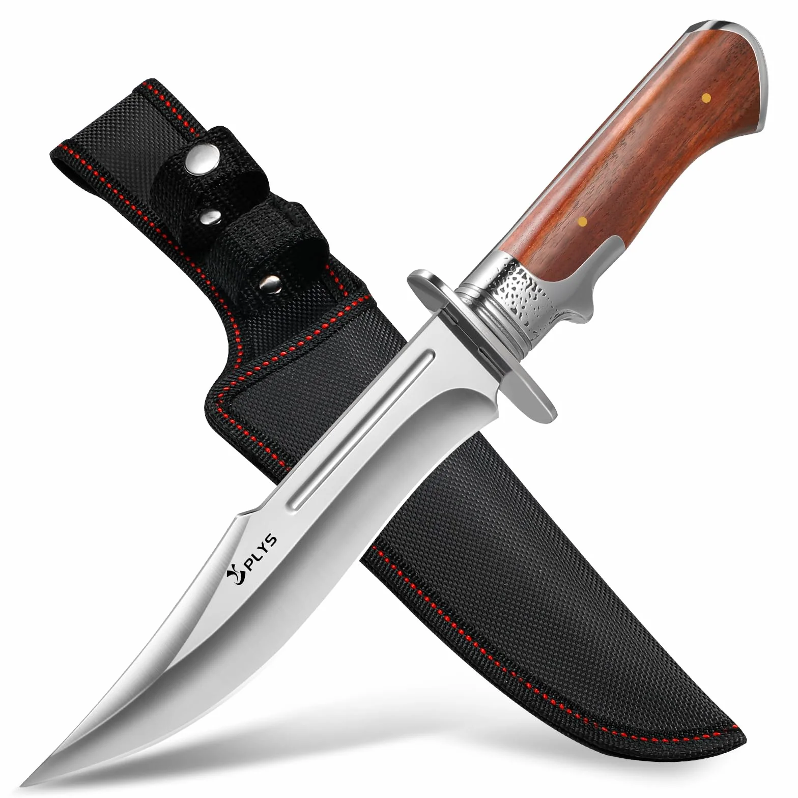 Plys Coltello da Caccia Lama Fissa 17 cm Coltello Bushcraft Professionale con Fodero Manico in Legno