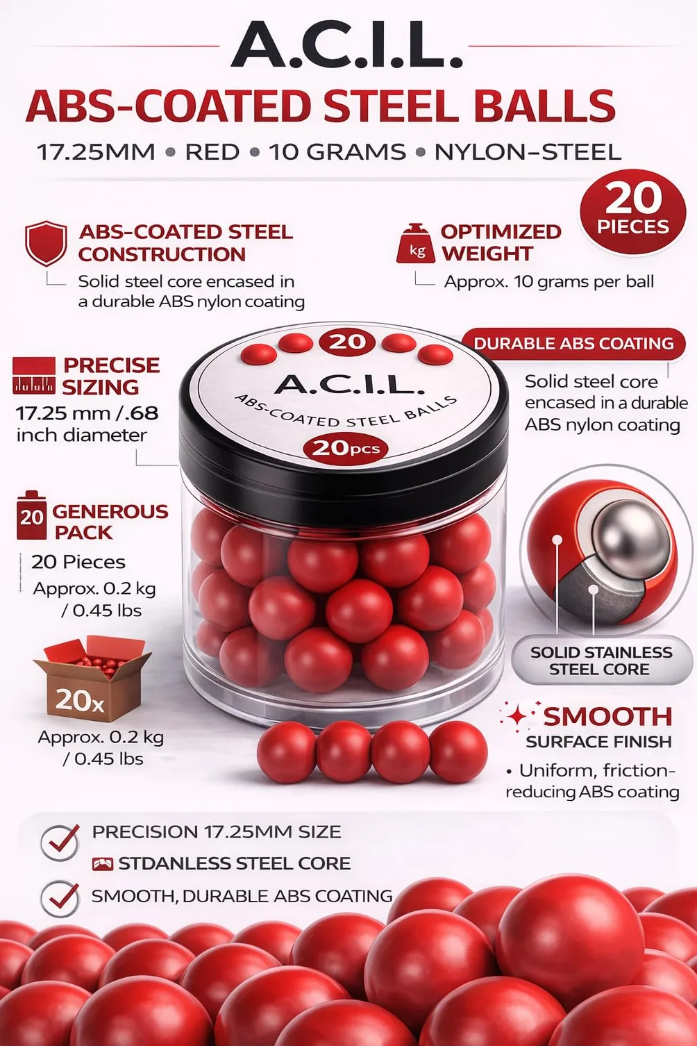 ABS-Coated Steel Balls .68 Cal – 10 grams Solid Precision Rounds for Paintball, RAM & Home Defense – Durable Reusable Hard Nylon Shell Projectiles – 20 Pieces