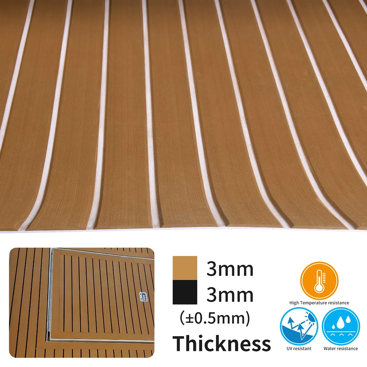 Marrone Tappetino Antiscivolo per Barca - Decking Barca Teak Sintetico Marino Tappetino Antiscivolo Impermeabile per Decorazione dello Yacht