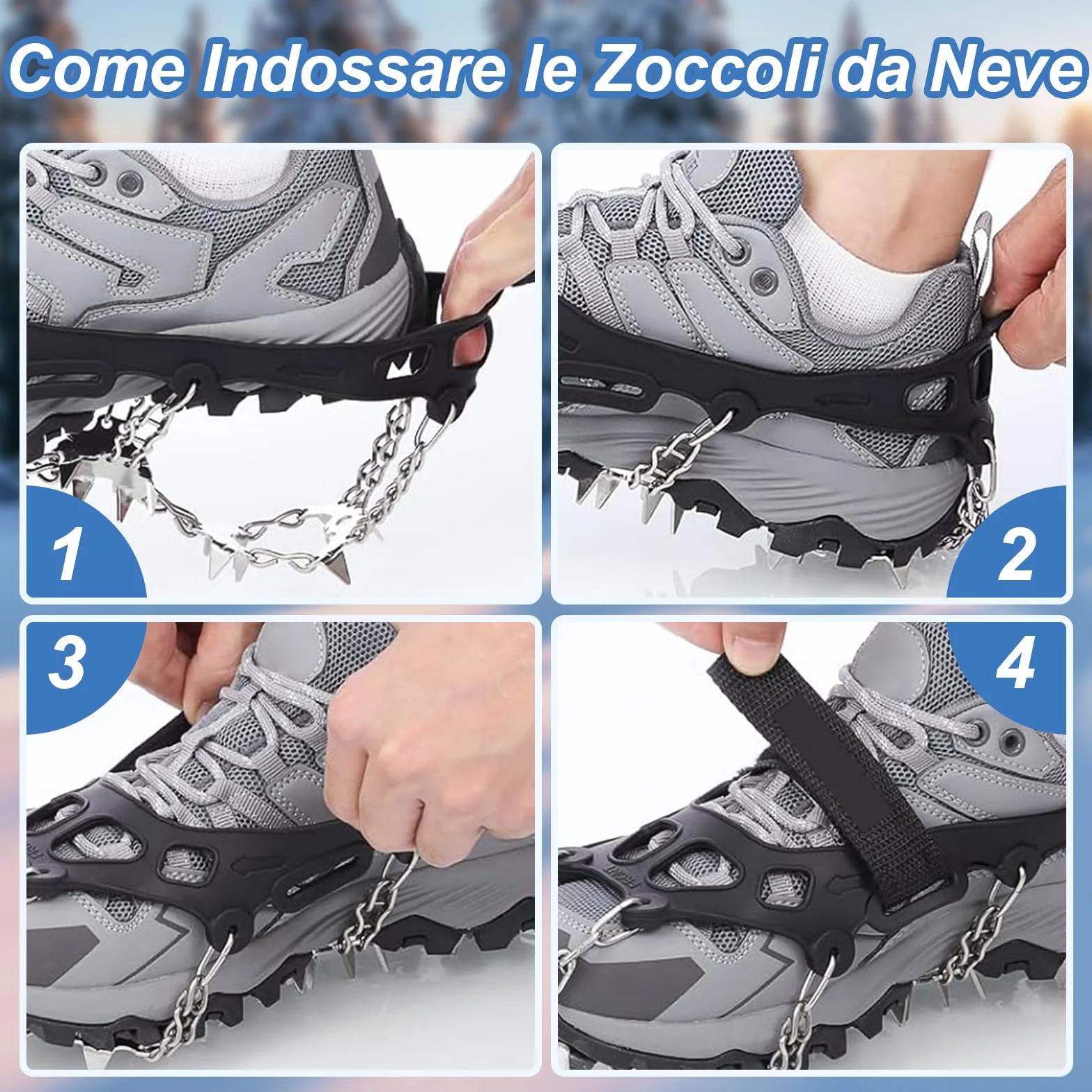 TOMSHOO Ramponi per Scarponi, 32 Denti Ramponi da Ghiaccio Catene in Acciaio Inossidabile con Cinghie, Ice Tacchetti Universali Trazione per Neve Ghiaccio Moutaineering Escursionismo