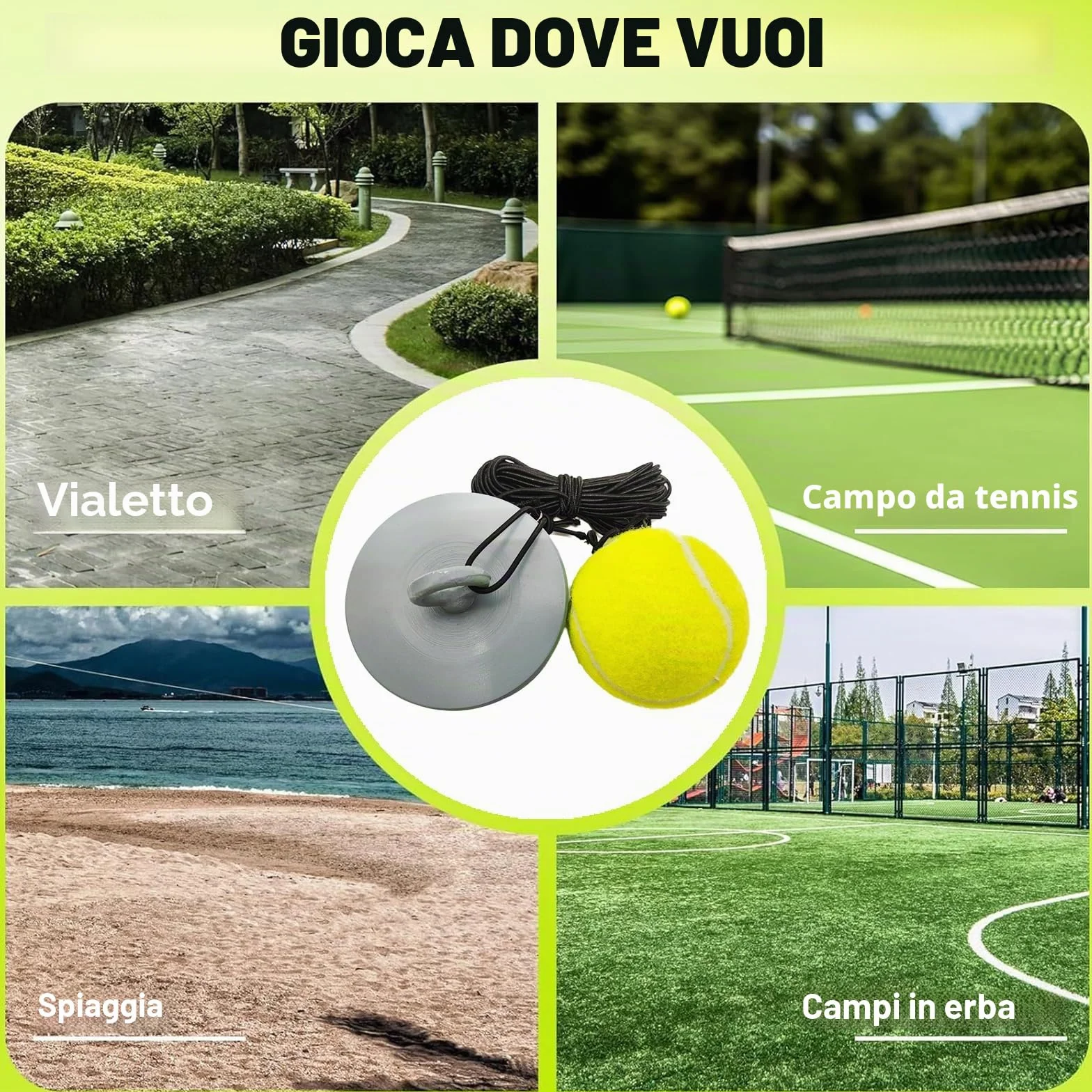 Allenatore di Tennis con Base Metallica 1,2 kg per Gioco e Allenamento all'Aperto