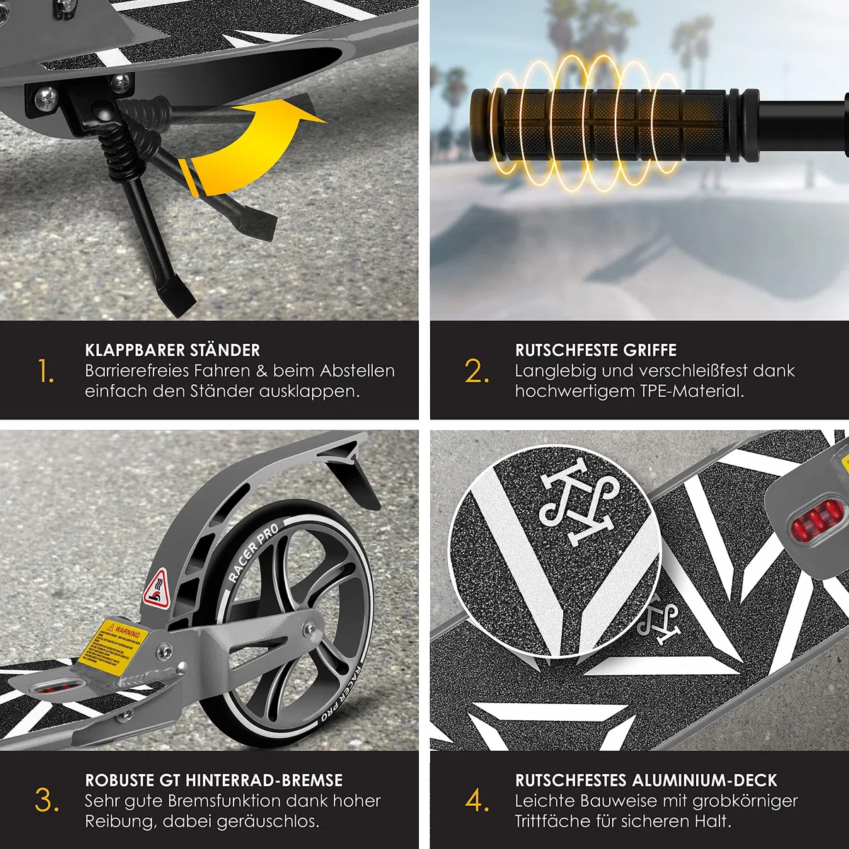 KESSER® Monopattino Cityroller Scooter Ruote da 205 mm PU Big Wheel - PRO-S con Doppia Sospensione, Scooter da Città Pieghevole e Regolabile in Altezza, Monopattino per Adulti e Bambini