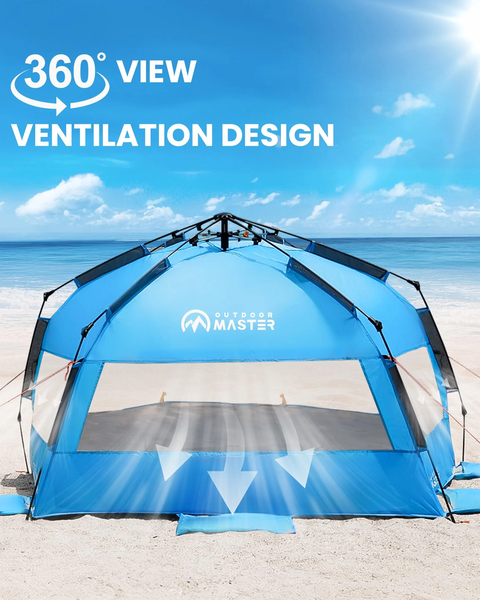 OutdoorMaster Tenda da spiaggia pop up per 3-4 persone, misura XL, facile da installare, portatile, pieghevole, con protezione UV UPF 50+, lucernario rimovibile per famiglie