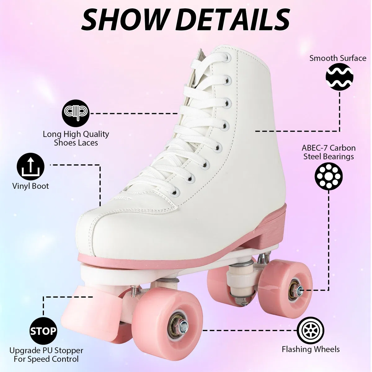 XUDREZ Roller Skates for Women Girls Light Up Adult Roller Derby Skates Double Row PU Leather Skates for Youth Beginner Outdoor