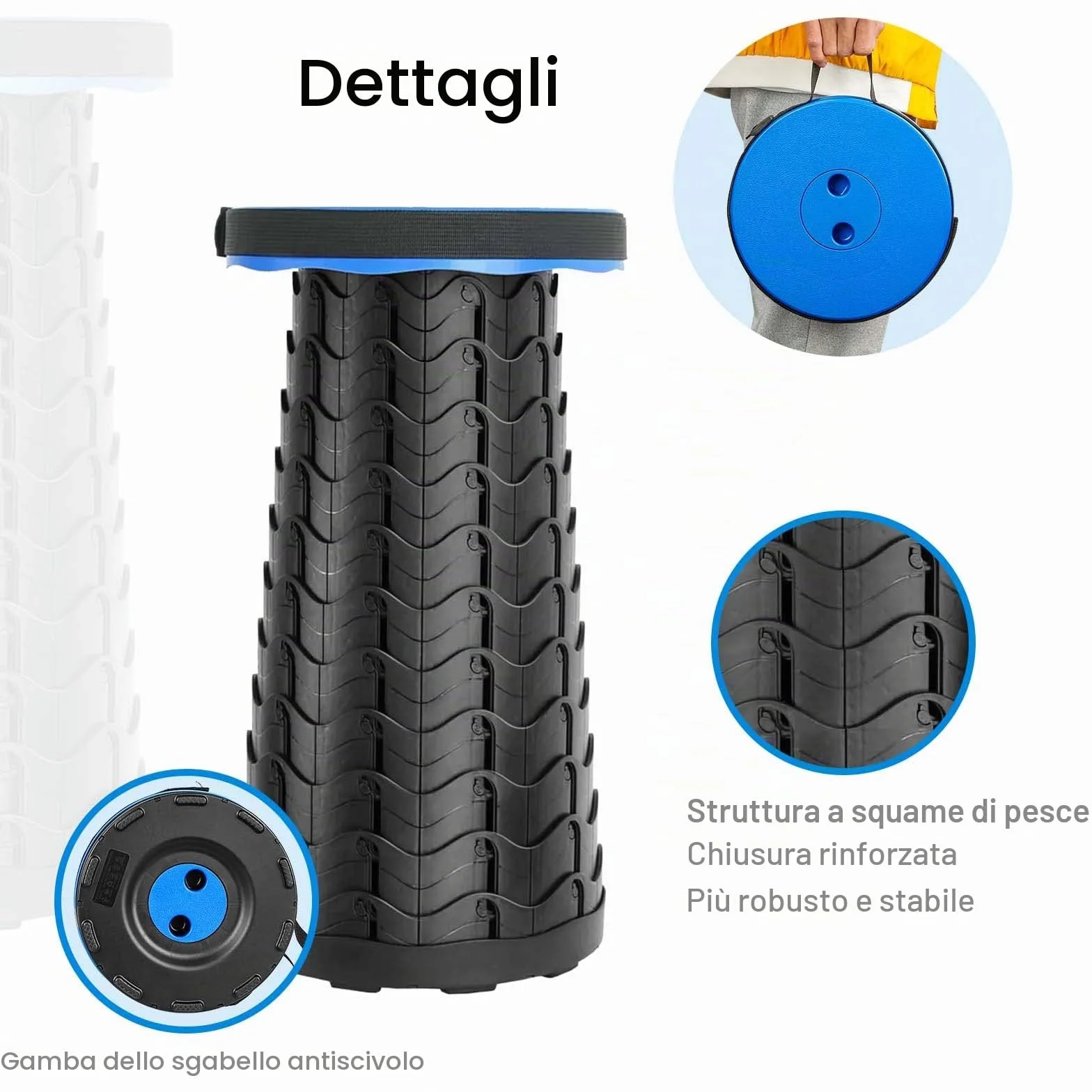 Sgabello Pieghevole Portatile Telescopico Regolabile in Altezza 397 LB per Esterni Blu