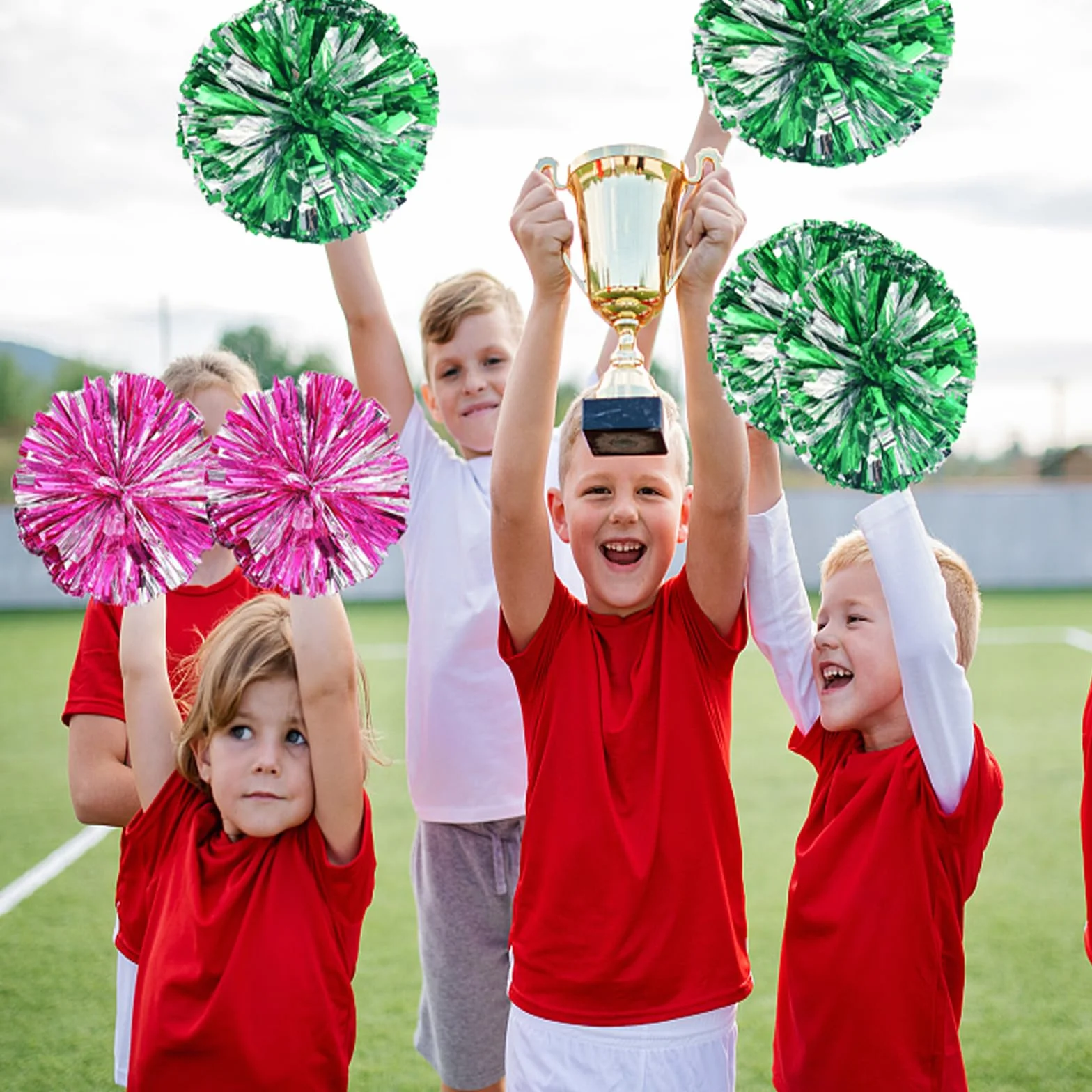 Cheerleading Pom Poms 35cm Metallici per Sport di Squadra Calcio Ballo Cheering Bambini Adulti
