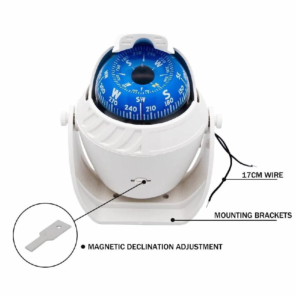 Baceyong Bussola, navigatore marittimo, antipolvere, impermeabile, LED, alta precisione, multiuso, bianco