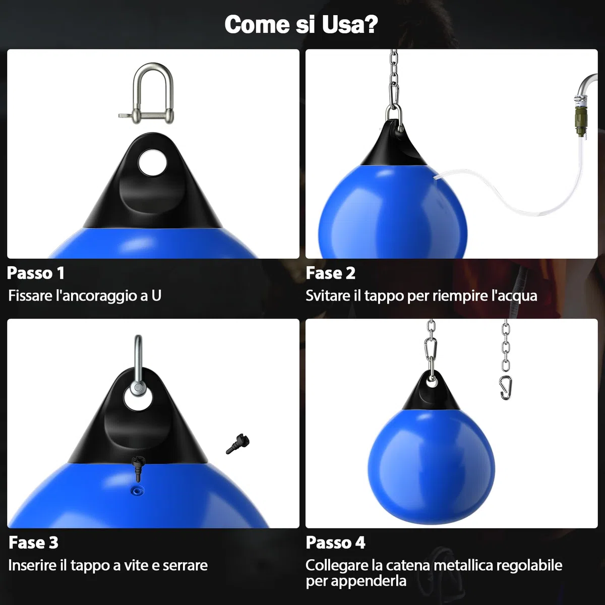 COSTWAY Sacco da Boxe per Bambini ed Adulti 50 kg, Sacco da Boxe ad Acqua con Catena Metallica Regolabile, Ganci, Fibbie di Assicurazione e Tubo dell’Acqua