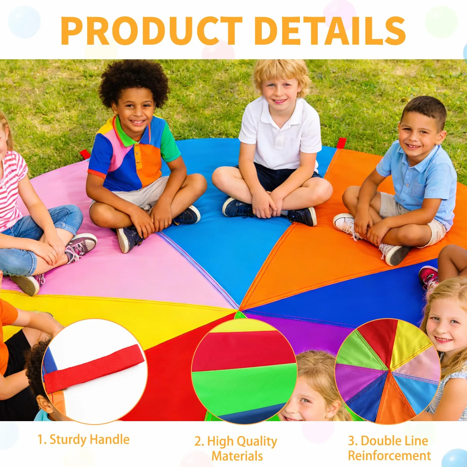Paracadute Bambini 3,6m Arcobaleno 8 Maniglie 10 Palle Giochi All'aperto Sport