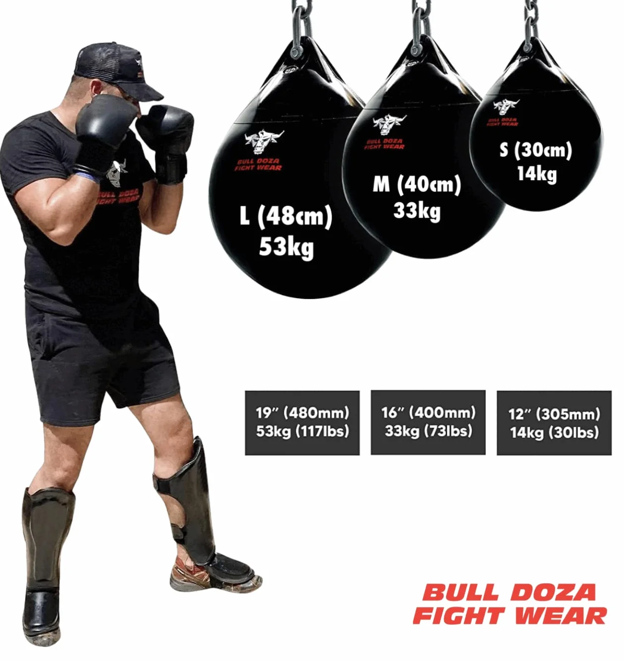 Bull Doza Fight Wear Sacco da boxe ad acqua - Resistente - Impermeabile - Tre dimensioni
