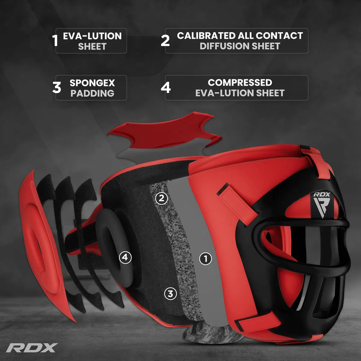 RDX - Cuffie da MMA, Boxe, Kick Boxing, Sparring, casco protettivo per allenamento e combattimento, rosso, M