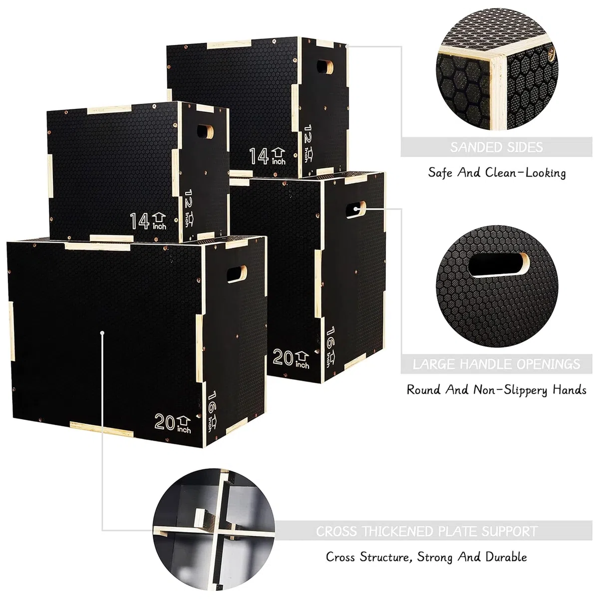 Signature Fitness 3 in 1 Scatola di Legno Antiscivolo Plyo Box Plyometric Box Jumping Esercizio, Diverse Misure