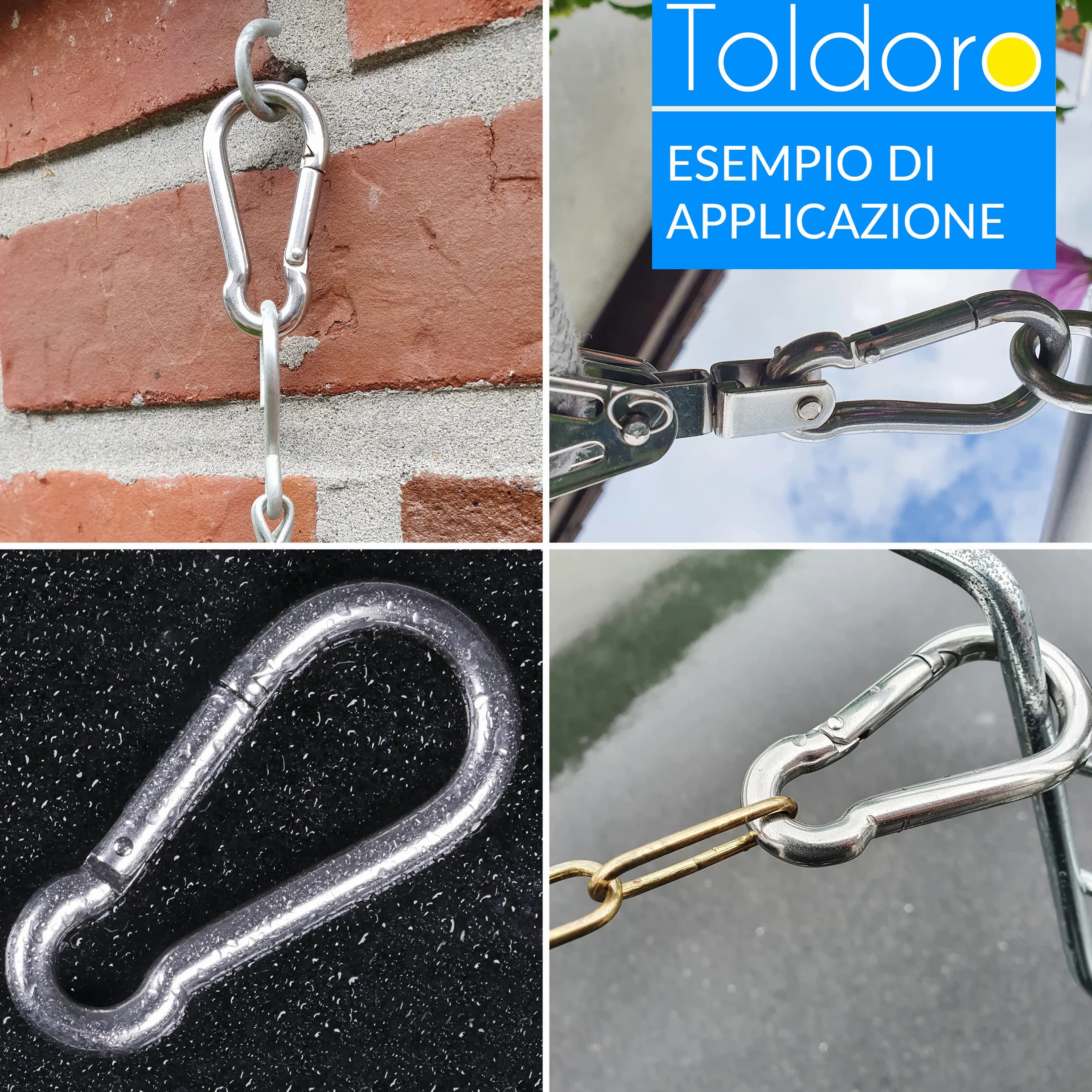 Toldoro Moschettone acciaio inox 7x70mm multifunzione per altalena campeggio slackline Set
