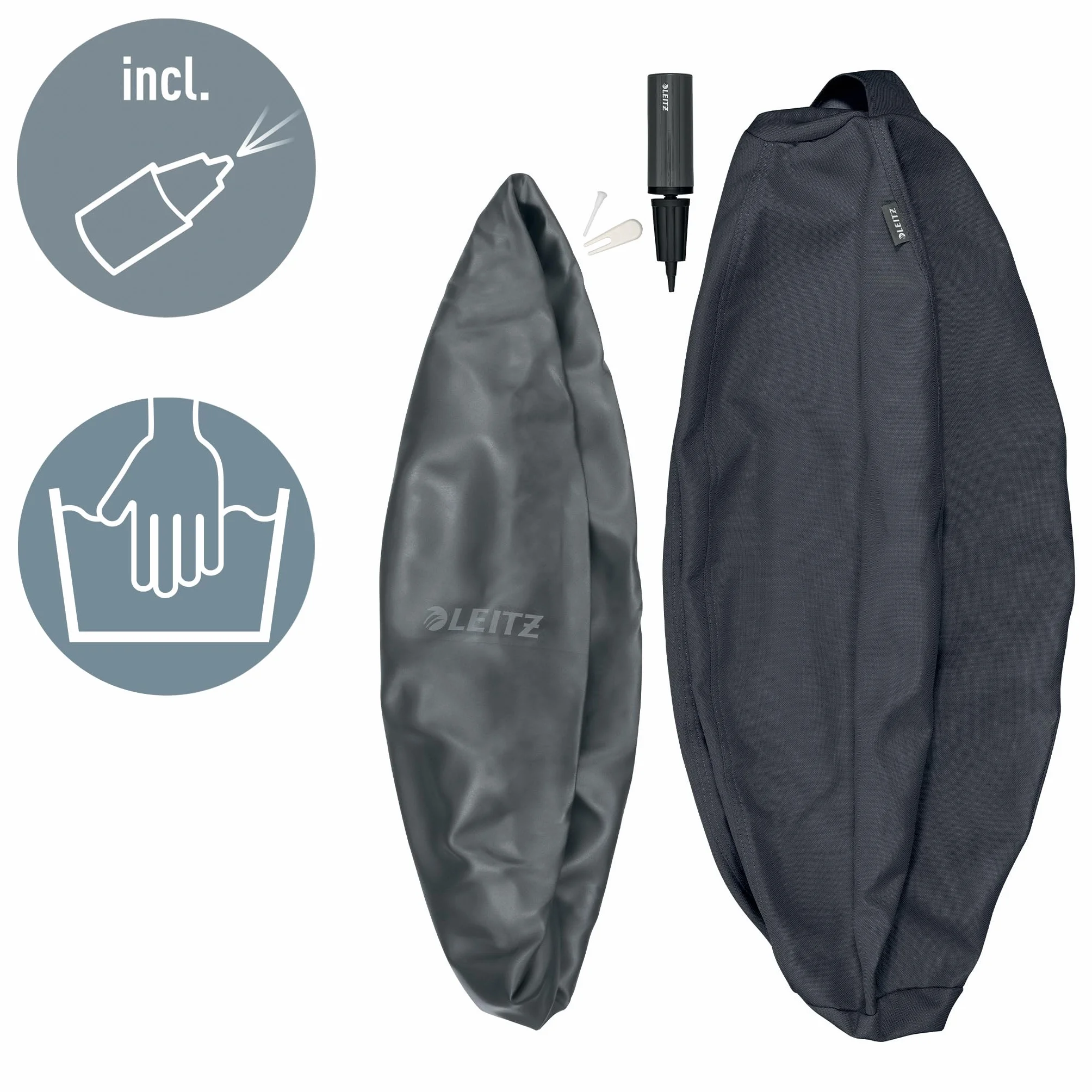 Leitz Ergo Palla da Seduta Active con funzione di arresto, alternativa ergonomica alla sedia, diametro 65 cm, con rivestimento in tessuto, pompa ad aria manuale e 2 spine, Grigio Velluto, 65420089