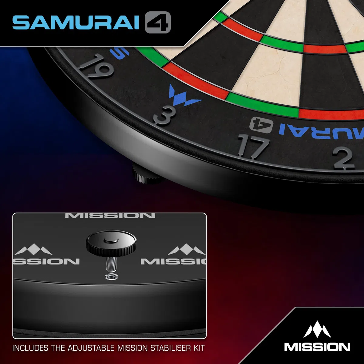 Mission Darts | Samurai 4 | Bersaglio professionale con setole | Filo per coltelli | White OR Graphite Spider Edition