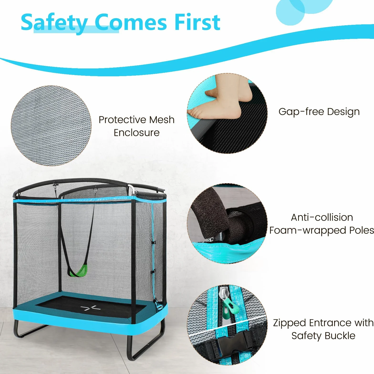 KOMFOTTEU Trampolino Elastico per bambini con Altalena, Rete di Sicurezza, Trampolino Rettangolare Portato 100 kg, Tappeto da Salto all'Aperto, Tappetino per Saltare, 190x122x210 cm