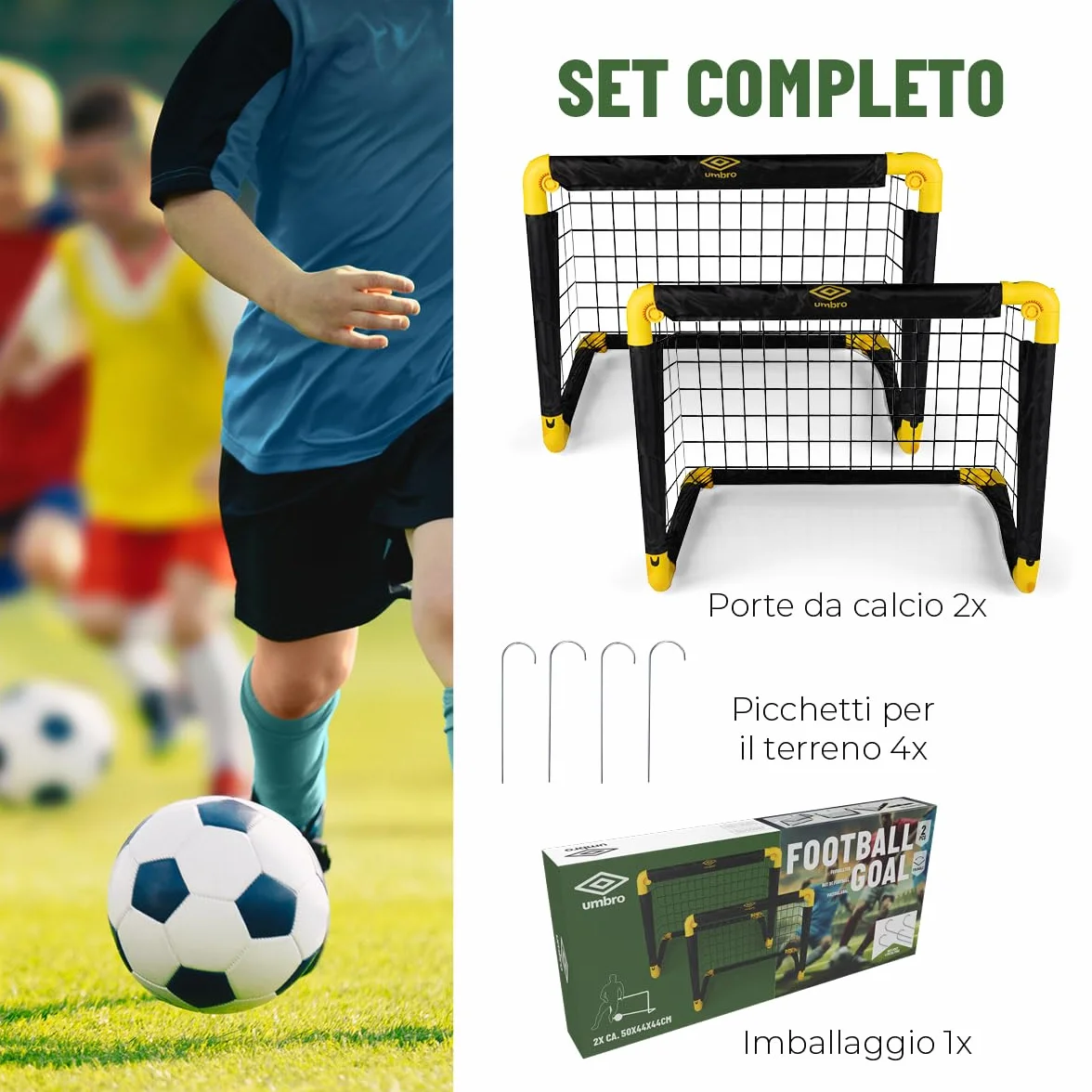 Umbro Porta da calcio per giardino, bambini e adulti, cancelli da calcio per interni ed esterni, 50 x 44 x 44 cm, nero/giallo