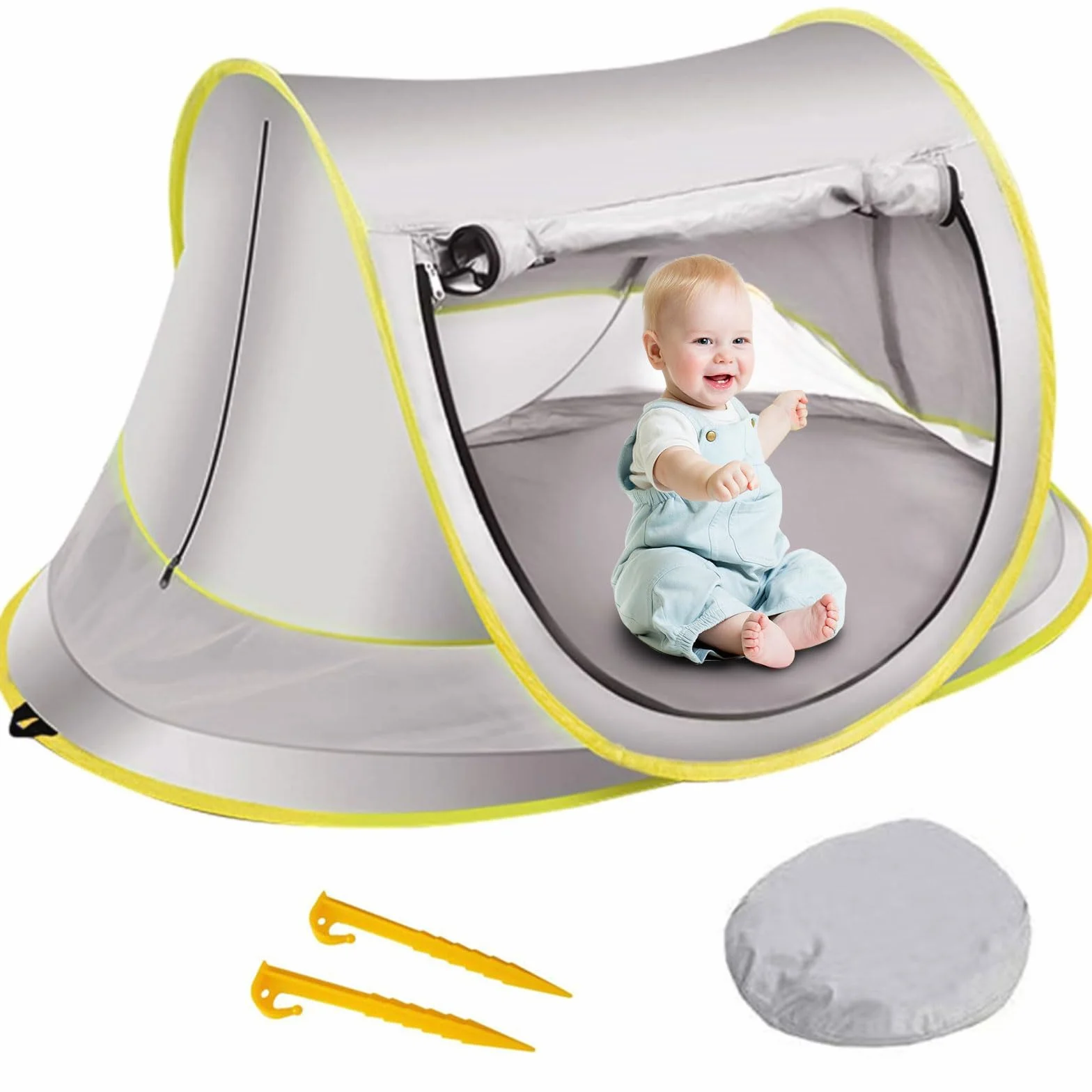 Tenda Bambini Anti-UV Piscina Spiaggia, Tenda Pop-Up Protezione SPF 50+, Tenda Alta Protezione Solare Estiva, Riparo Viaggio Campeggio Protegge Vento/Sole/Sabbia, Parasole Pieghevole Portatile Aperto