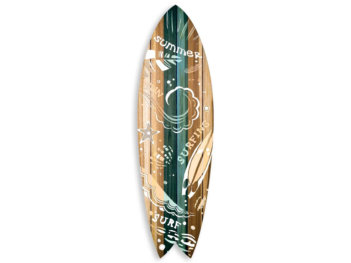 DECLINA, Decorazione da parete, tavola da surf, decorazione surf, stampa su alluminio, tavola da surf decorativa Summer Surfing, 100 x 30 cm