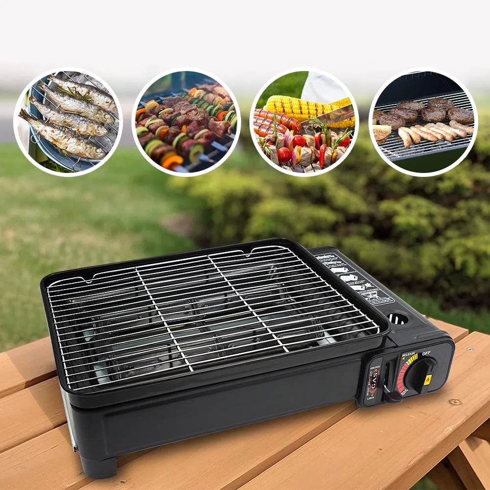 Set per barbecue da campeggio – Grill portatile con grill, padella per barbecue, clip – padella portatile da campeggio