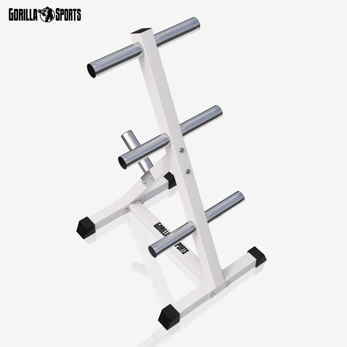 Gorilla Sports® Porta Pesi - 7 Aste, per Dischi da 50 mm, Carico Massimo 350 kg, in Acciaio, Nero o Bianco - Rastrelliera, Supporto per Piastre Pesi, Espositore, Rack, Albero, da Fitness, Palestra