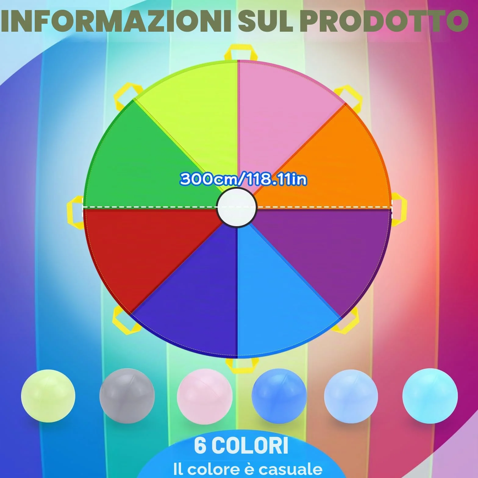 Paracadute Bambini Ø 300 cm Giochi di Gruppo al Chiuso e All'Aperto per Eventi Scolastici e Feste di Compleanno