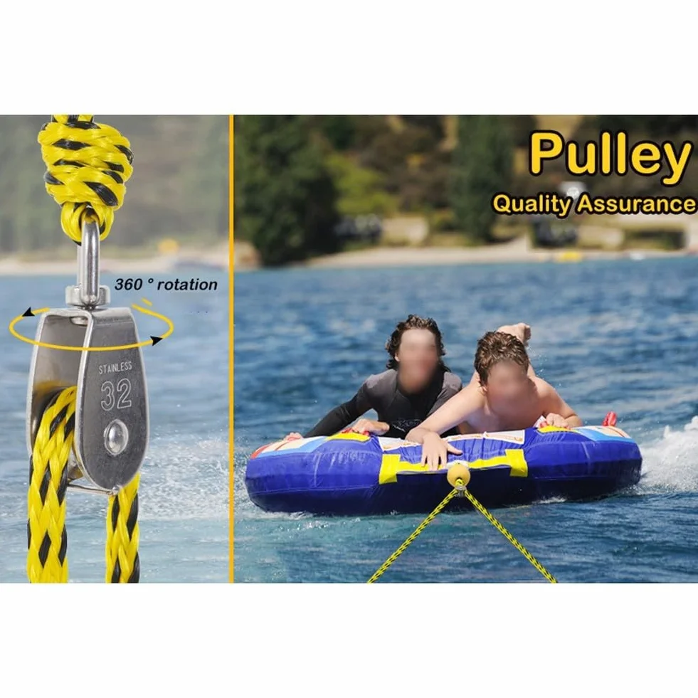 Fune di traino per tubi 4,5 m con puleggia rotante 360° e galleggiante, connettore a Y per wakeboard